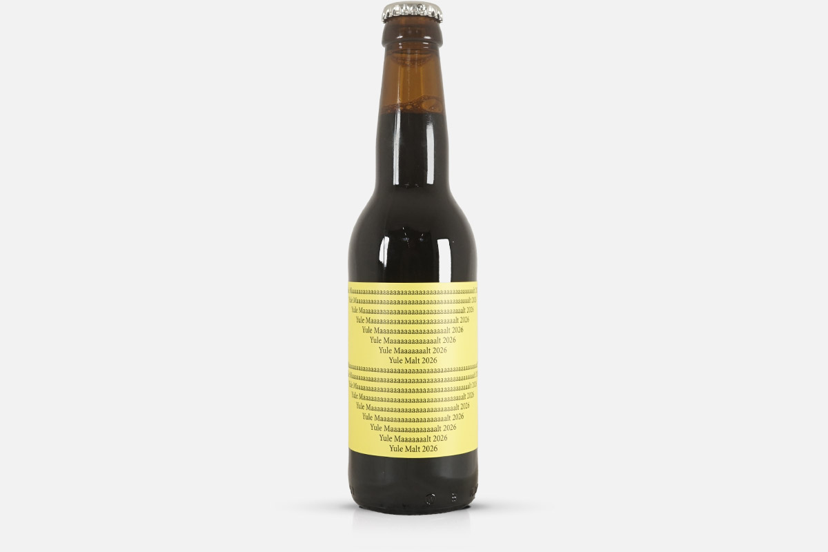 Bierflasche, Braunglas, gelbes Etikett, Kronkorken, Yule Malt