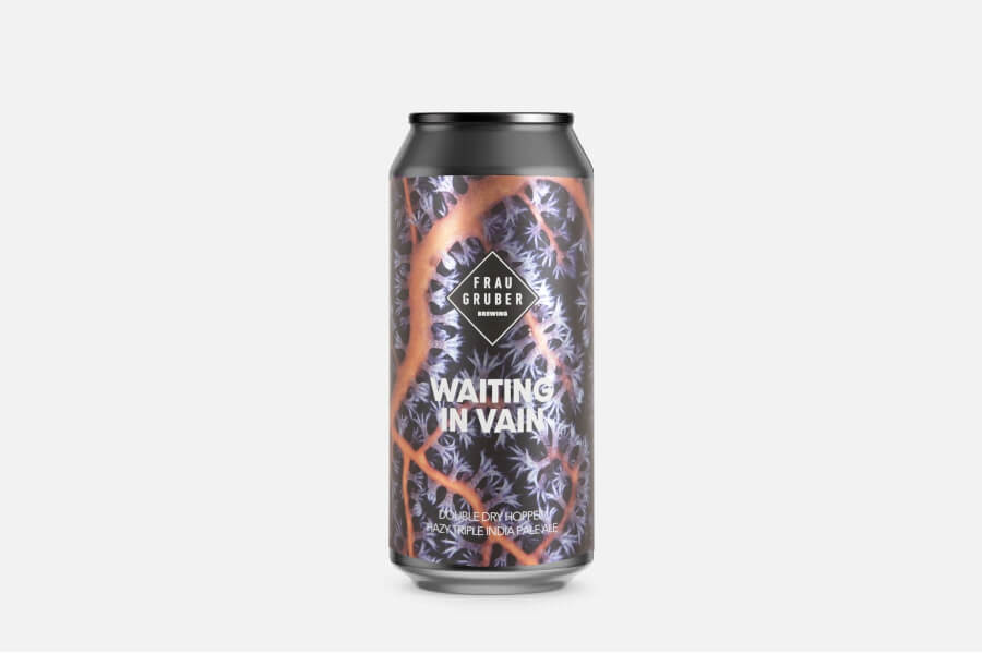 IPA, Double Dry Hopped, Hazy, Indigo Can, Waiting in Vain, bier, dose, indian pale ale, Hopenaroma, Etikettendesign, Aluminiumdose, Kunststoffdose, Trinkdose, Etikett Grap, Patterned can, dosenpfand?, image shows a can of beer?, can, but, no, can, t, beer