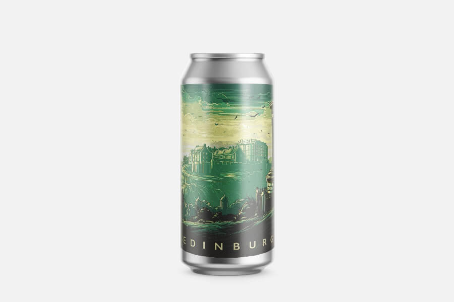 Aluminiumdose, Bierdose, Etikett-Design, Städtische Landschaft, Grün-Gradients, Aluminiumdose, Trinkbehälter, Nebelgrüner Verlauf, Stadtansicht, Edinburgh, Aluminiumdose, Motiv Stadtansicht, Grün, Druck?, Edinburgh?