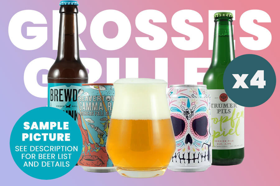 Großes Craftbeer Grill Paket für 4 Personen mit 16 Bieren + 4 Premium Gläsern