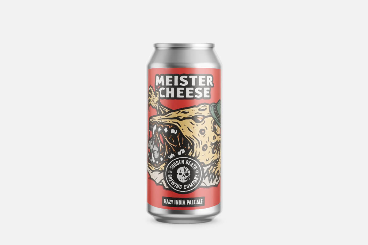 Dose, Bier, Hazy India Pale Ale, Kunst-Label, Monster-Mquel, Dosen, Gersten, Gold, Silber, Bierdosen, bierdose, getränk, hazy india pale ale, kunstvolle dose, brauerei label, Bierdose, Hazy IPA, Indica Pale Ale, Meister Cheese, Sudden Death Brewing