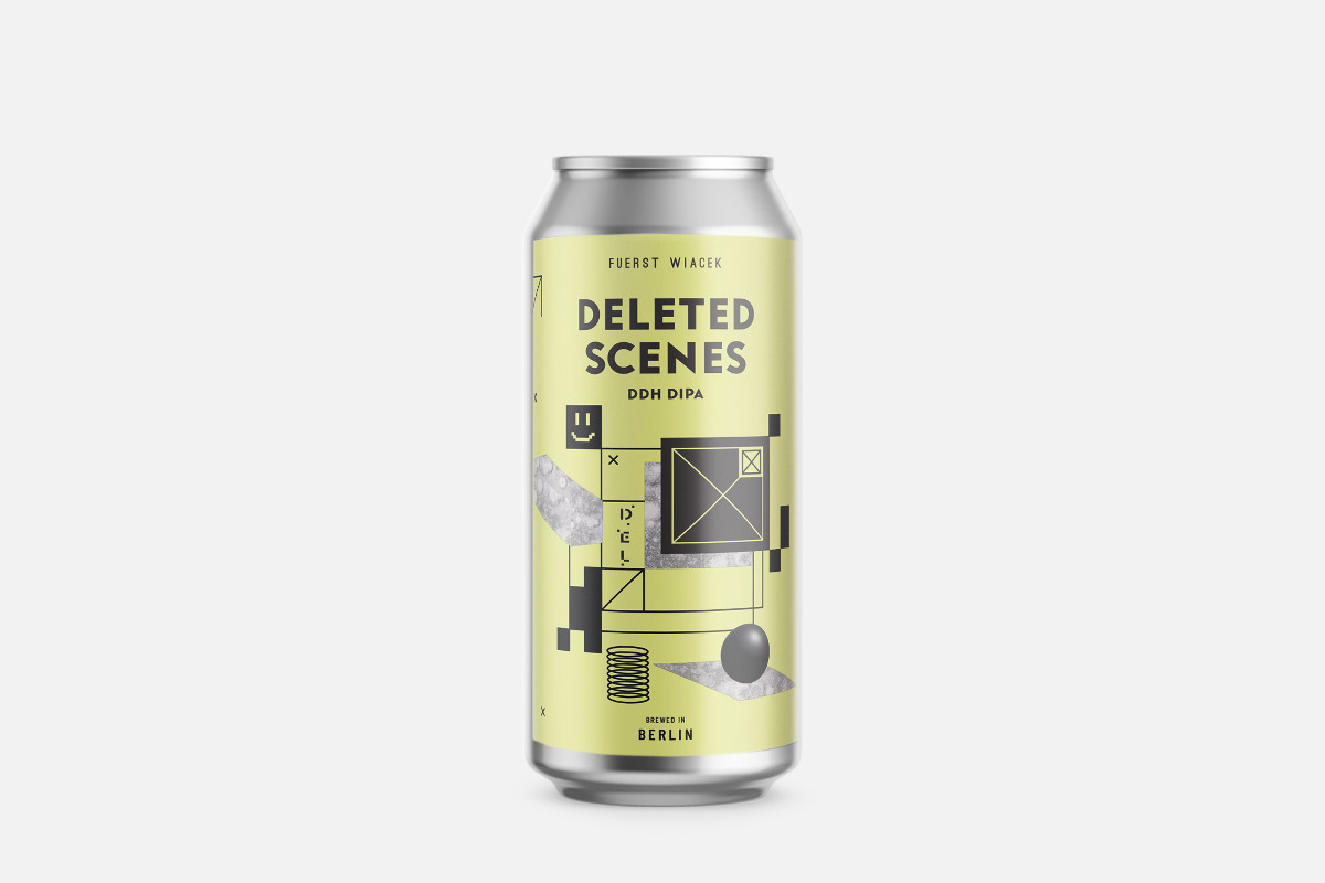 Kunststoffdose, Dosenbier, gelb, lachsfarbene Etikette, Design-Label, DELETED SCENES