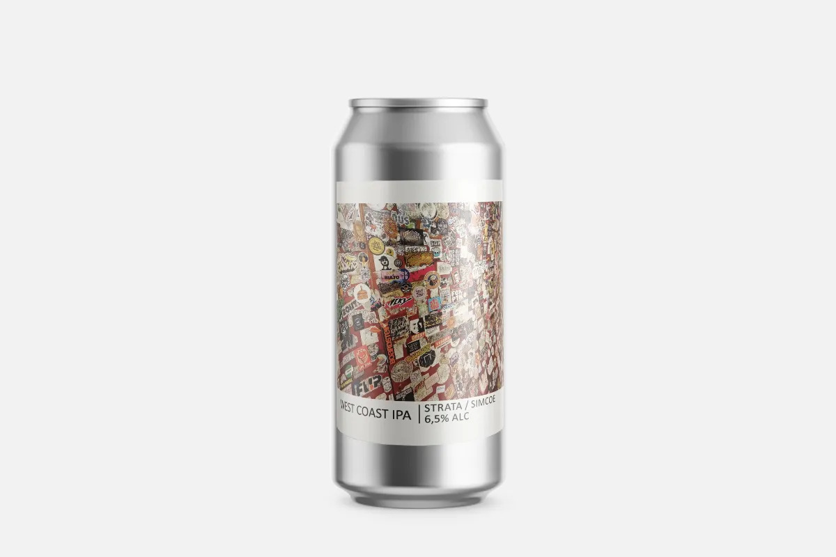 Bierdose, West Coast IPA, Aluminium, Silberfarben, Collage-Etikett, Bierdose, West Coast IPA, Aluminium, Sticker-Collage, 6,5 % Alkohol, Bierdose, West Coast IPA, Aluminium, Silberfarben, Collagenetikett