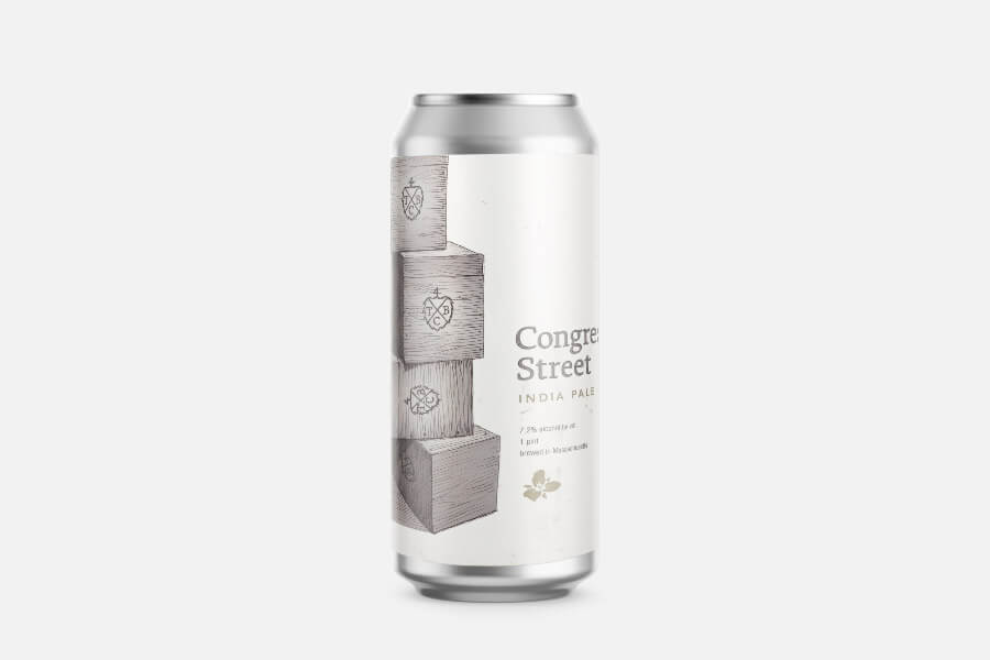 india pale ale, bierdose, silberne dose, beschriftete dose, holzblöcke design, aluminum can, bierdose, india pale ale, Congres Street, etikettendesign, aluminum can, india pale ale, bierdose, grafische etikette, gestapelte blöcke
