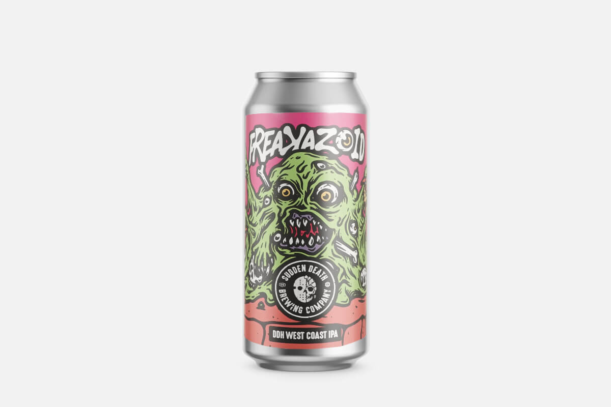 IPA, Ale, Dosenbier, Grüne Kreatur, Etikett pink, getränkebier, dosenform, pinkgrün, monsterillustration, westküste ipa, IPA, Bierdose, Grüner Monster, Rosa Etikett, Doh West Coast IPA, IPA, Dosenbier, Doh West Coast IPA, Monster artwork, Pink label