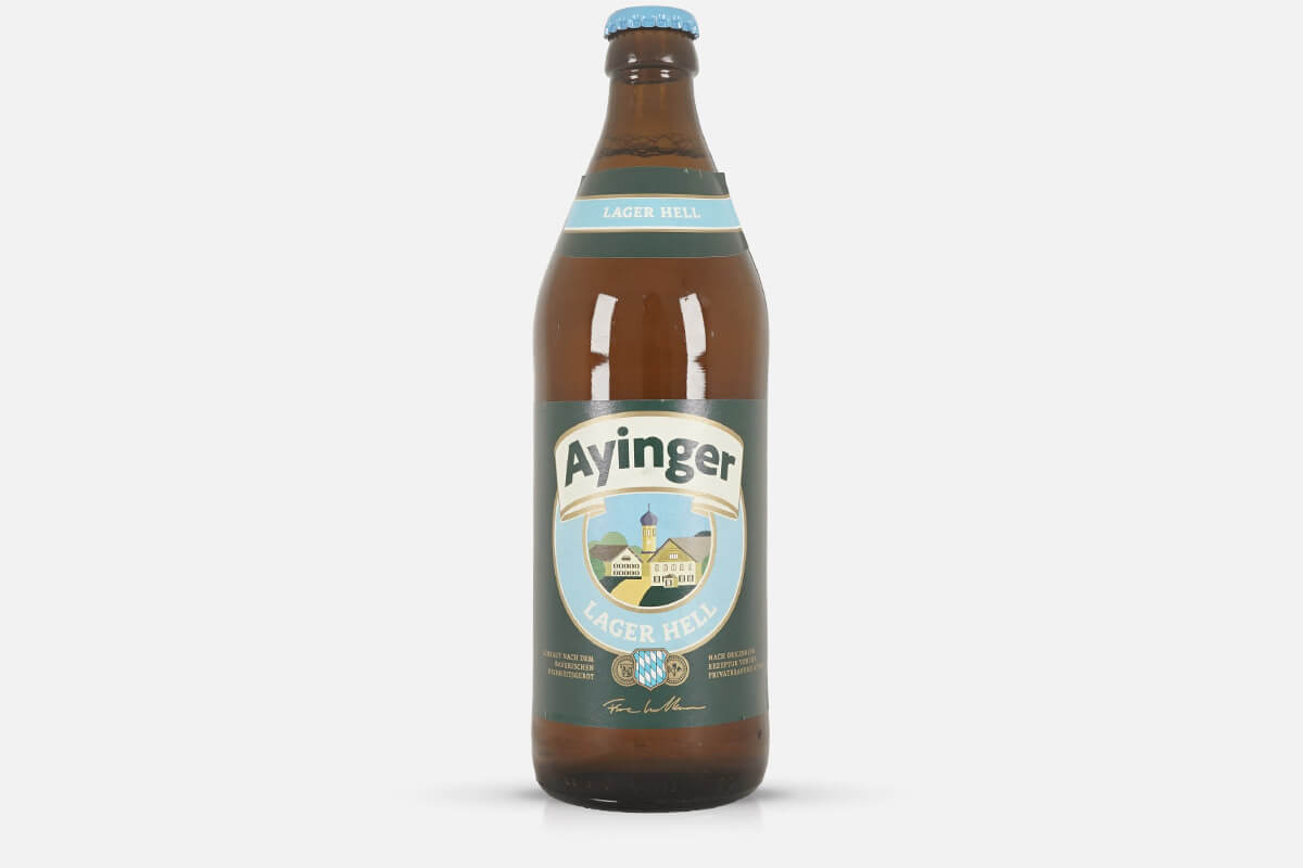 bierflasche, einwegflasche, lager hell, gläserne flasche, etikett ayinger, Bier, Flasche, Lager, Etikett, Aying?, bier, flasche, lager hell, getränk, gläserne verpackung, Bier, Flasche, Lager, Etikett, Braun, Lager, Bier, Flasche, Etikett, Ayinger