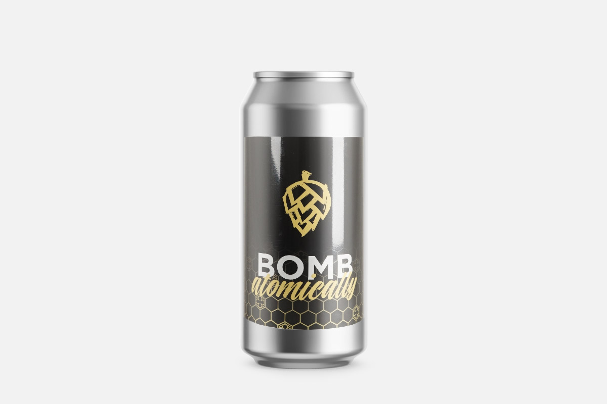 Getränkedose, Aluminium, Hamburg/industrial look, Bomb atomicid, Honeycomb pattern, Dosenbier, Aluminiumdose, Schwarz-Gold, Wabennetz-Muster, Bomb alkoholisch, Getränkedose, Aluminiumdose, Schwarz-Gold, Wabenmuster, Bomb atomical