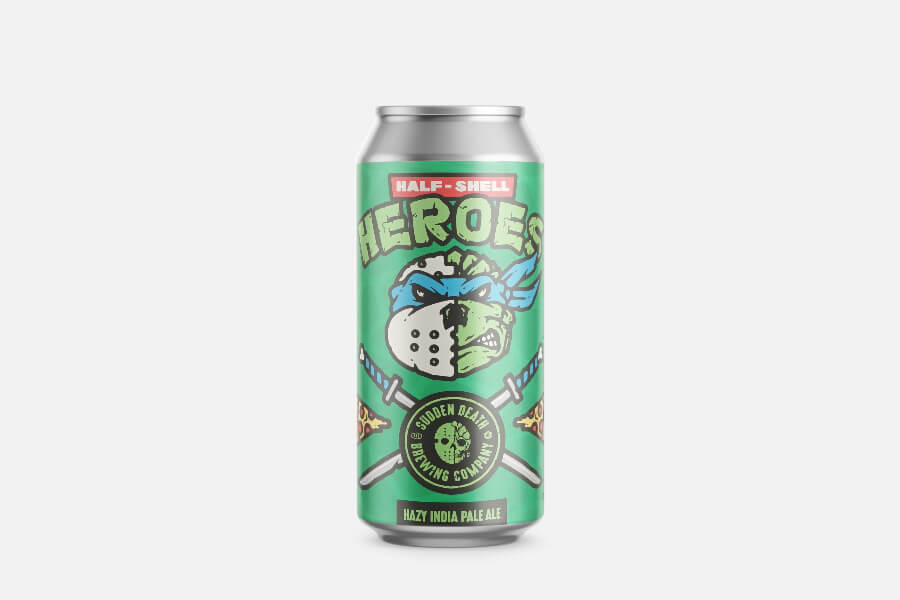 can, beer, green, label, artwork, Hazy India Pale Ale, Aluminiumdose, Grüne Beschriftung, Grafische Illustration, Half-Shell Heroes, canned beer, beer can, india pale ale, green can, animated graphic, can, bier, dose, grün, kunstwerk, can, 1, 3, Karton